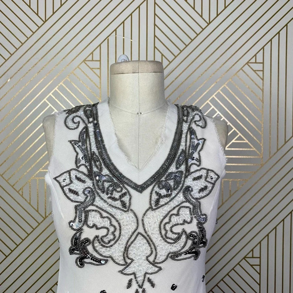 RAGA White Sheer Silver‎ Sequin Beaded Dress - Picture 2 of 12